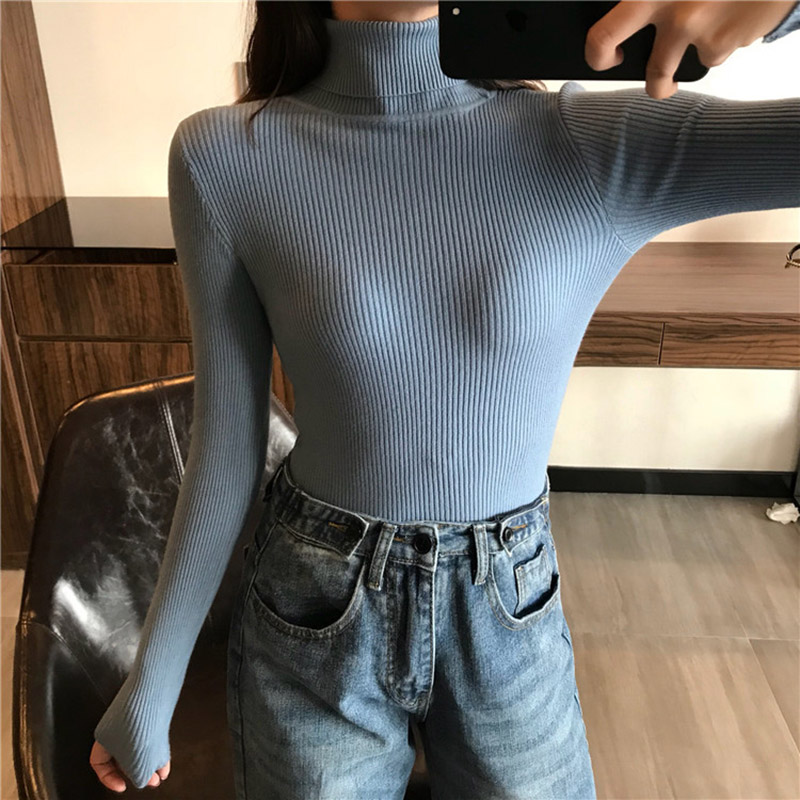 Autumn Winter Thick Sweater Women Knitted Ribbed Pullover Sweater Long Sleeve Turtleneck Slim Jumper Soft Warm Pull Femme ST04