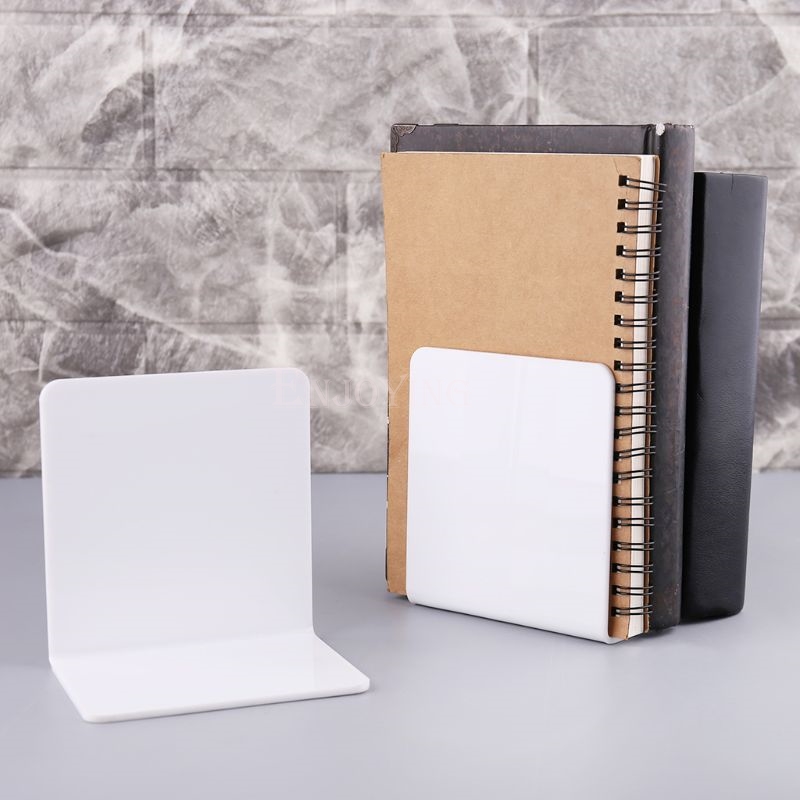 2Pcs White Acrylic Bookends L-shaped Desk Organizer Desktop Book Holder School Stationery Office Accessories