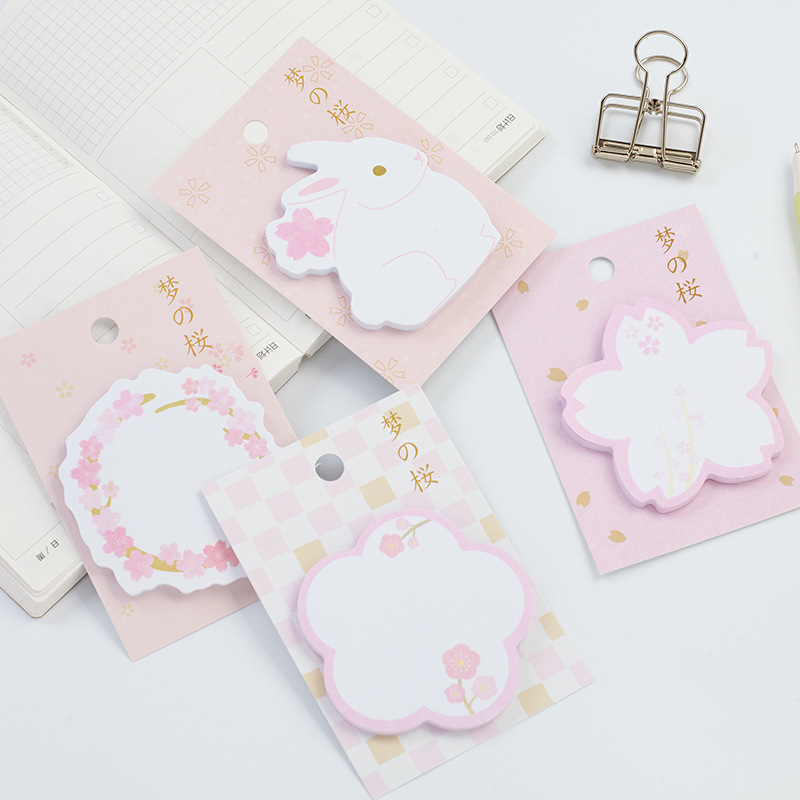 New Creative Fresh Cherry Blossom MSG Notes N Times Stickers 30 Sheets Sakura Cartoon Rabbit Meno Pad Office School Stationery