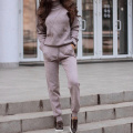 Autumn Knitted Ribbed Tracksuit Women's Set Winter Turtleneck Long Sleeve Female Sweater Suit Casual Pocket Long Pant Lady Suits