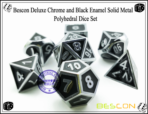 Bescon Deluxe Chrome and Black Enamel Solid Metal Polyhedral Role Playing RPG Game Dice Set (7 Die in Pack)-3