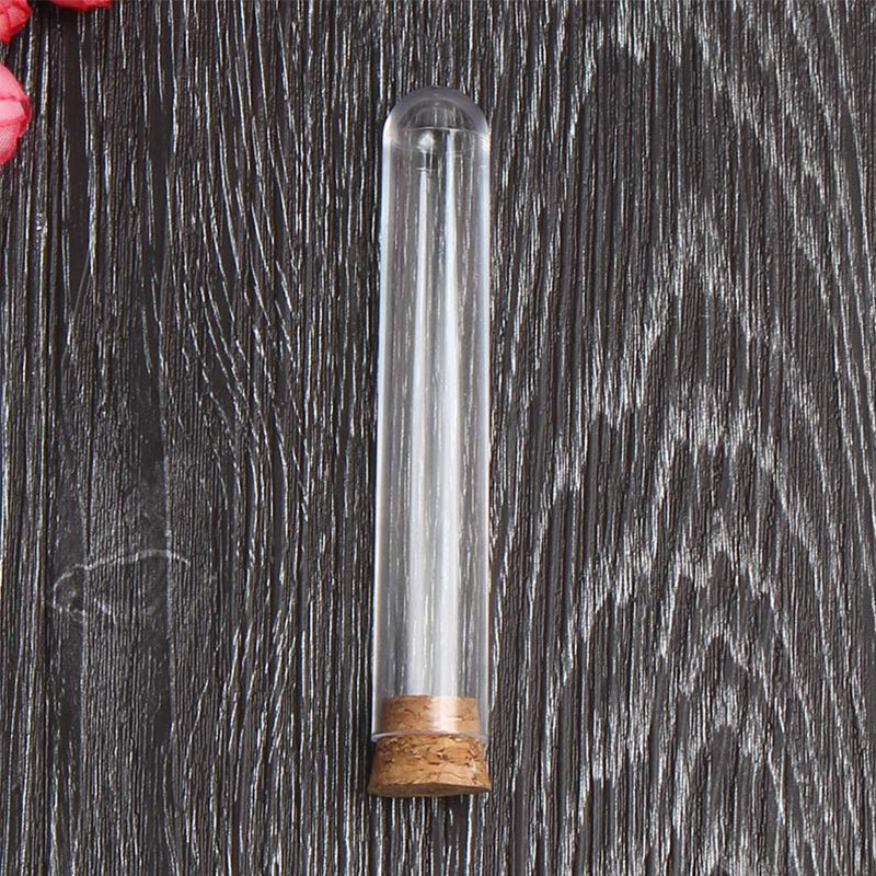 100pcs/lot Transparent Plastic Test Tube With Cork Stoppers Round Bottom 15x100mm School Laboratory Educational Supplies