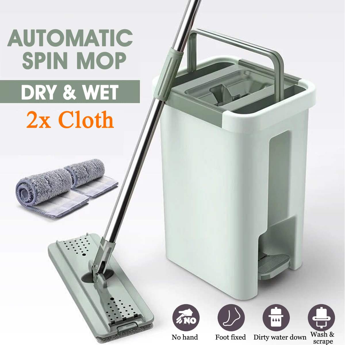 360° Rotation Automatic Spin Microfiber Mop Free Hand Dry Wet Cleaning Mops Squeeze Flat Mop Floor Cleaner With Bucket