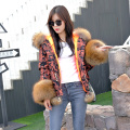 New Women's Real Fur Parka Natural Raccoon Fur Collar Cuff Winter Thick Warm Real Fur Down Coat Hooded Bomber Jacket S7901