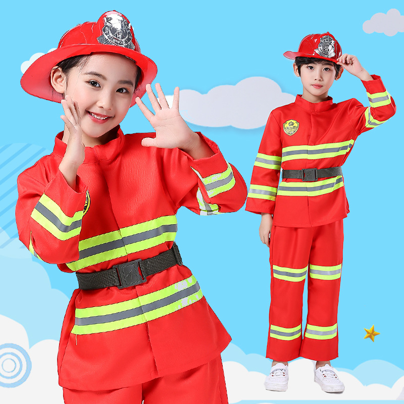 Kids Halloween Cosplay Firefighter Fancy Costume Boy Girl Party Stage Roleplay Clothing Sets Fireman Uniforms Jackets Pants Toys