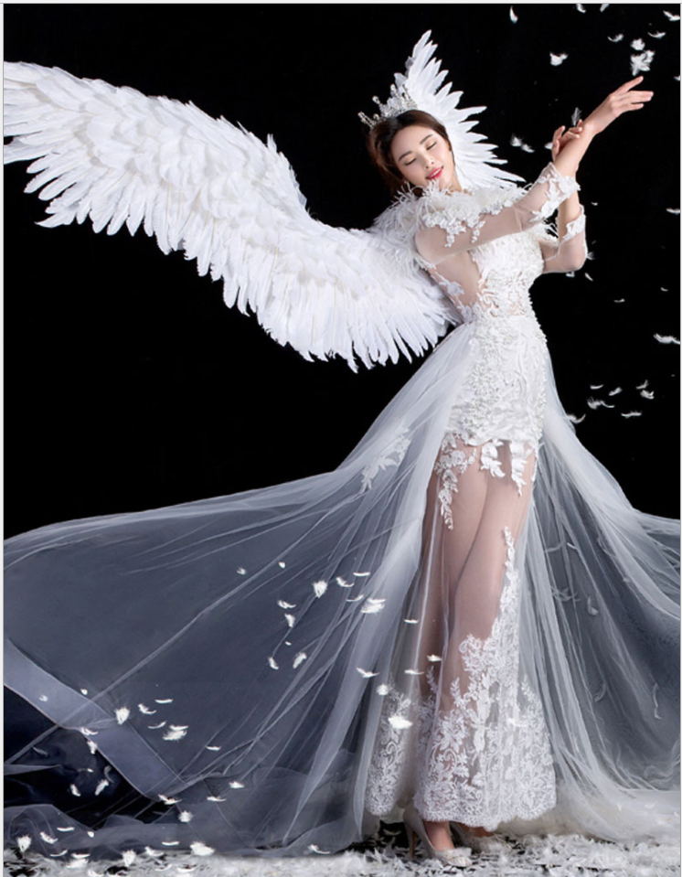 White Angel Feather wings halloween costume photography model t-stage show wedding wing costume prop party costplay decoration