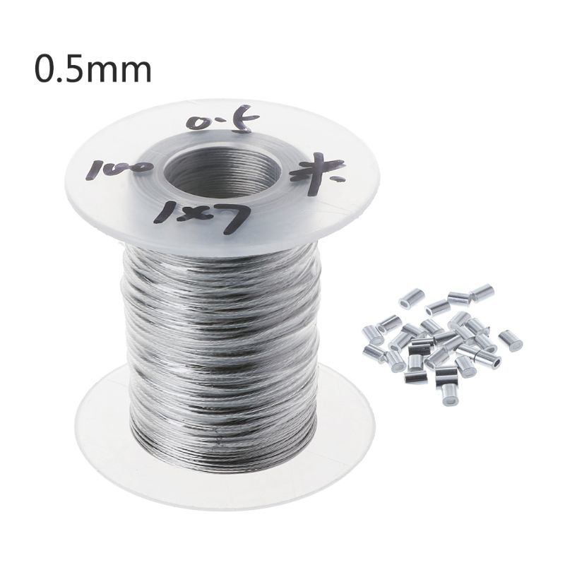 100m 304 Stainless Steel Wire Rope Soft Fishing Lifting Cable 1×7 Clothesline With 30 Aluminum Ferrules D08F