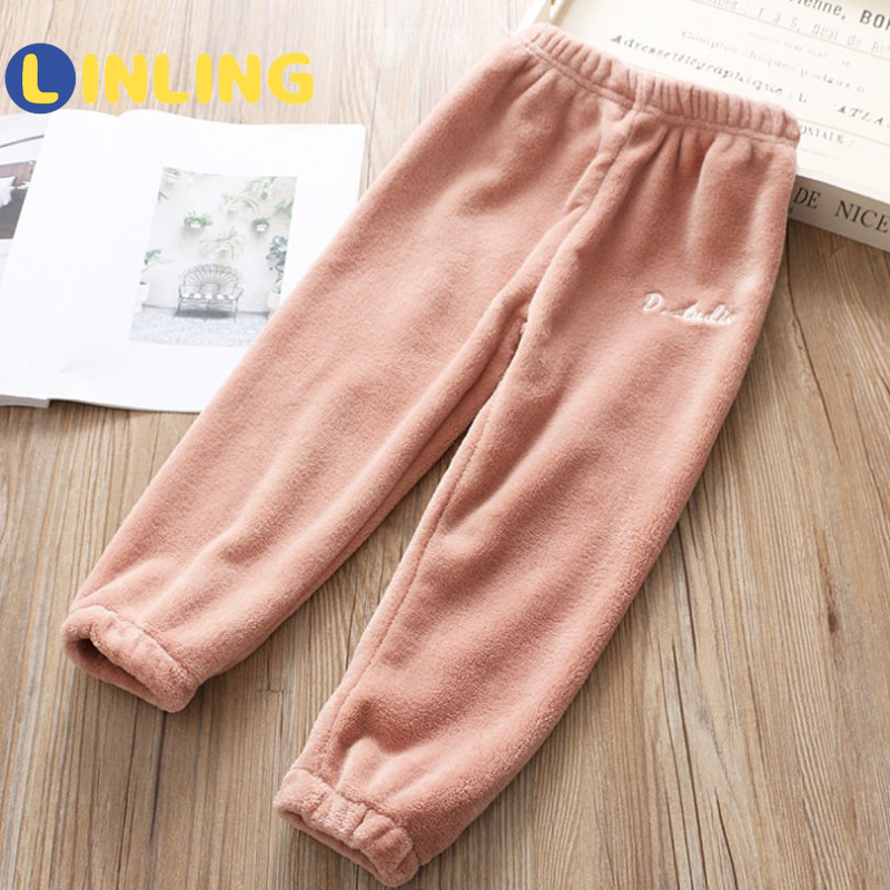 LINLING New Soft Girls Boys Cotton Pants Keep Warm Prevent Cold Spring Autumn Winter Kids Girl Pants Plush Long Trousers V553