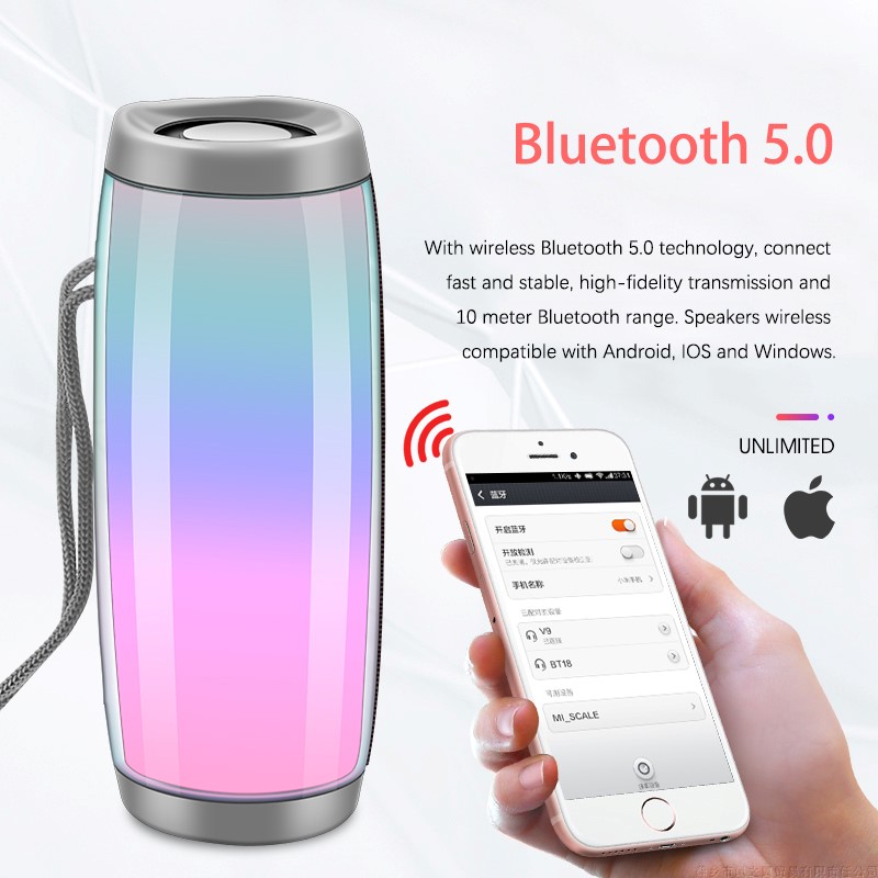 TG157 Speaker Wireless Bluetooth Speaker Portable Bass Sound Box Powerful Waterproof Column HIFI TF FM Radio with LED Light