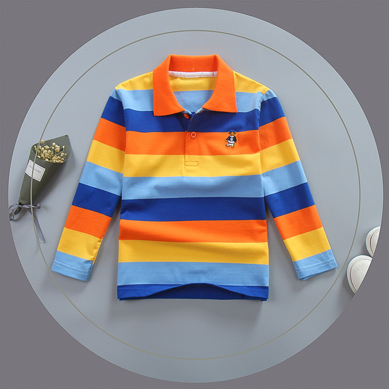 Polo Shirt Kids Clothes Tops Color Stripes Turn-down Collar Autumn Long Sleeve Polos Baby Boy Camisetas Boys Shirts Teen 3T-15T