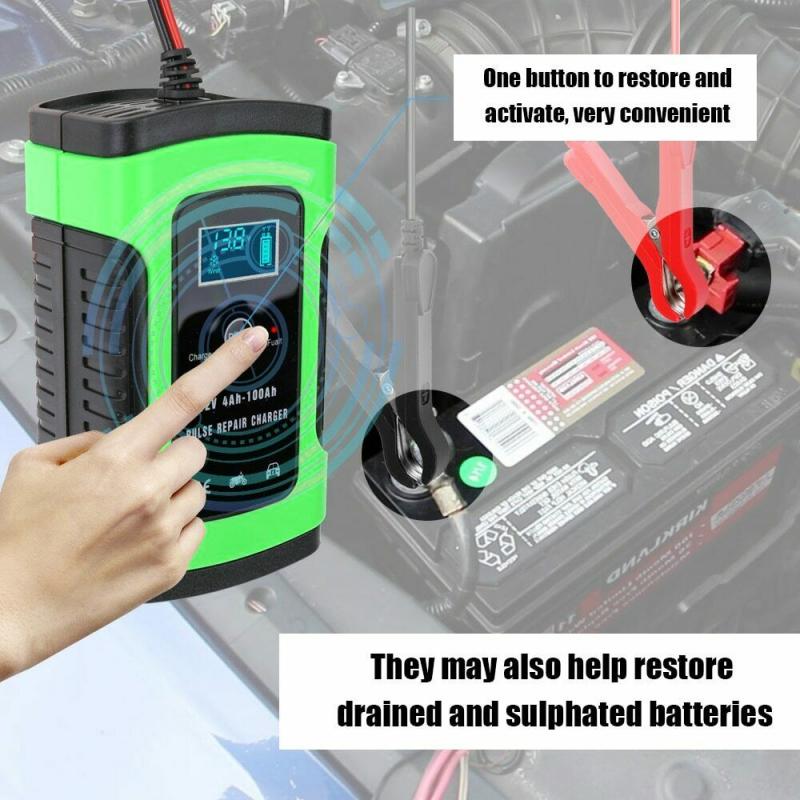 Pulse Repair Charger 12V 6A Battery Charger Full Automatic Car Battery Charger Intelligent Fast Power Charging Dry Lead Acid