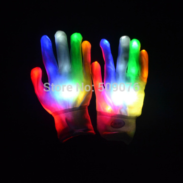 2pcs/1pairs Magic white glove Rainbow Flash Fingertip LED Gloves Unisex Light Up Glow Stick Gloves Mittens Hot