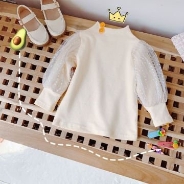 Girls' Bottoming Shirt 2020 Spring New Children's Western Style T-shirt Wooden Ears Female Baby Lace Long-sleeved Top T-shirt