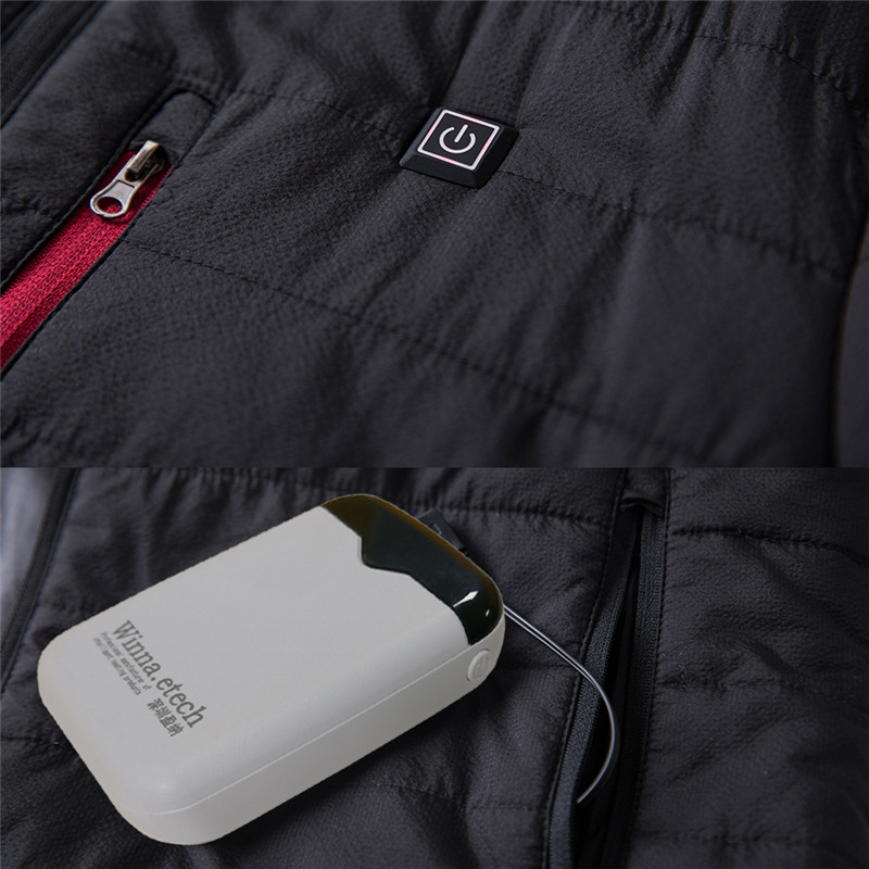 Unisex Heated Fishing Jackets with Power Bank Black Thermostat Warm Heating Cotton Clothing Winter Hiking Hunting Thermal Coat