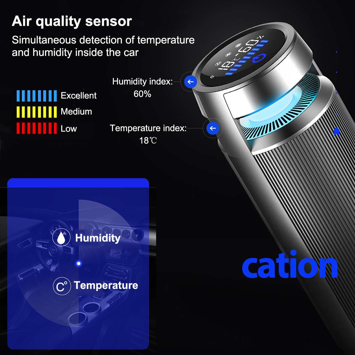 AUGIENB HEPA USB Car Air Purifier Negative Ion Air Cleaner for PM2.5 Formaldehyde Smoke Odor Allergies with LED Light Room