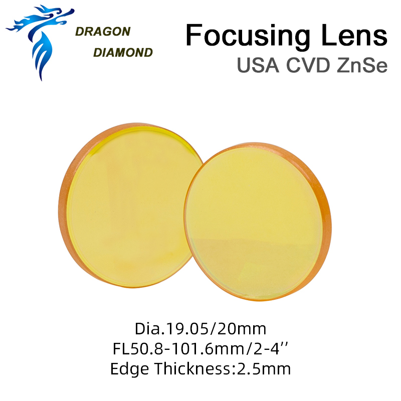 DRAGON DIAMOND II-VI ZnSe Focus Lens Dia.20mm FL 50.8/63.5mm 2.5mm For CO2 Laser Engraving Cutting Machine High Powerful