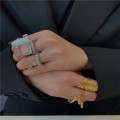 Hangzhi Korean Designer Trendy Fashionable Curve Two-color Cross Soft Snake Bone Chain Tassel Ingot Box Metal Ring for Women