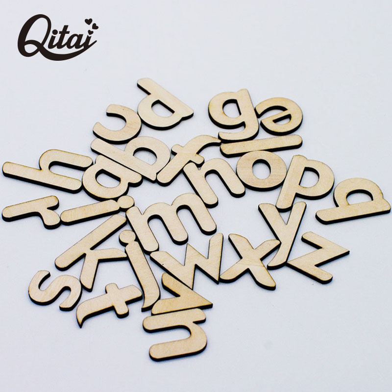 QITAI 78Pcs Wood Crafts a-z Lowercase letters DIY Scrapbooking Plywood Vintage Ornament Home Decoration Children Gifts WF312