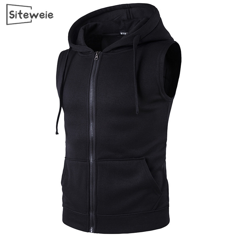 SITEWEIE Mens Clothing Sleeveless Sweatshirts Sports Casual Vests Outdoor Coats Korean Fashion Boys Waistcoats Vest Hoodie L594