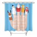 Merry Christmas Cartoon Shower Curtain Environmental With Hook Santa Snowman Deer No Punching Shower Curtain Rod Matching