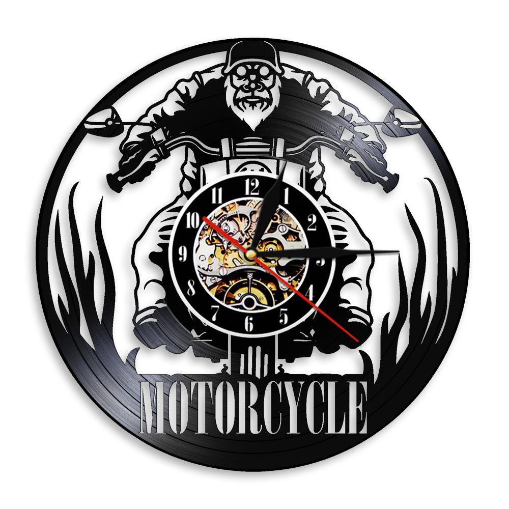 Motorcycle Vinyl Record Wall Clock Touring Motorcyclist Old Man Rider Wall Light Man Cave Riding Racing Gifts For Him Home Decor