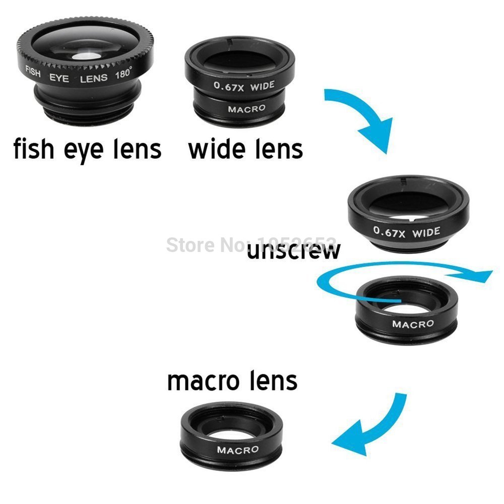 Fisheye Lens 3 in 1 Mobile Phone Lenses Fish eye +Wide angle +Macro Camera Lens for iphone 7 6s plus 5s 5 Xiaomi Huawei Samsung