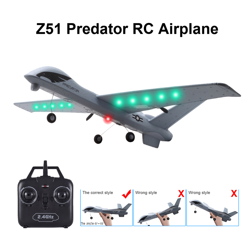 RC Airplane Plane Z51 20 Minutes Fligt Time Gliders 2.4G Flying Model with LED Hand Throwing Wingspan Foam Plane Toys Kids Gifts