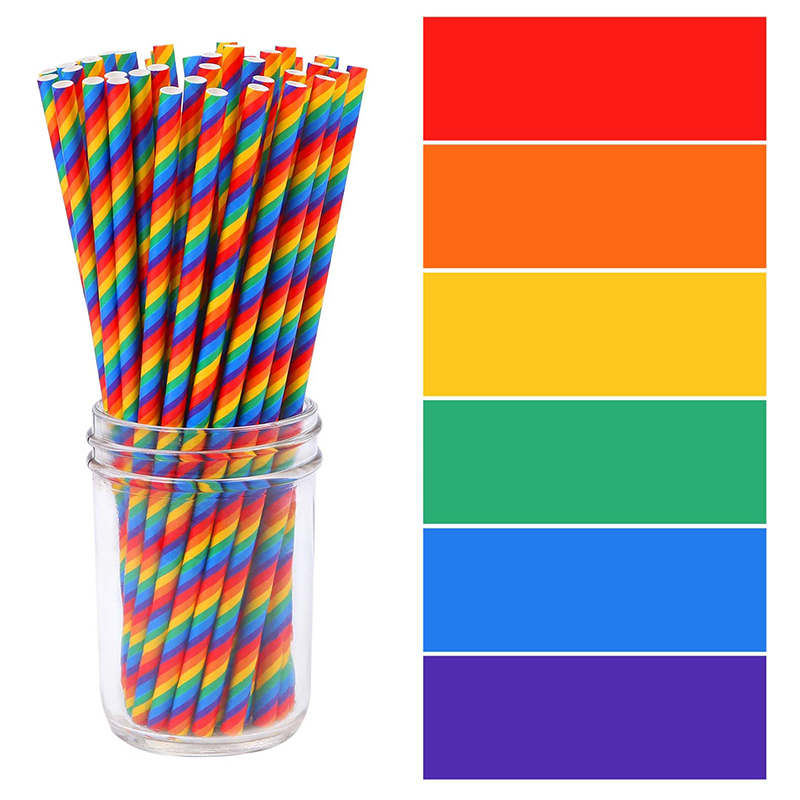 Protection Paper 150pcs Biodegradable Stripe Rainbow Environmental Paper Straws Straws For Party Birthday Wedding Supplies