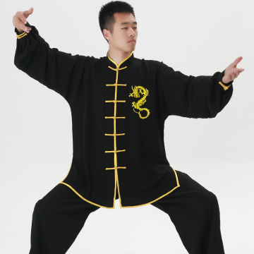 Long Sleeves Tai Chi Sets with dragon embroid Kungfu Shirt and Pants Martial Art Clothing Chinese Tang Suit Wushu Wear