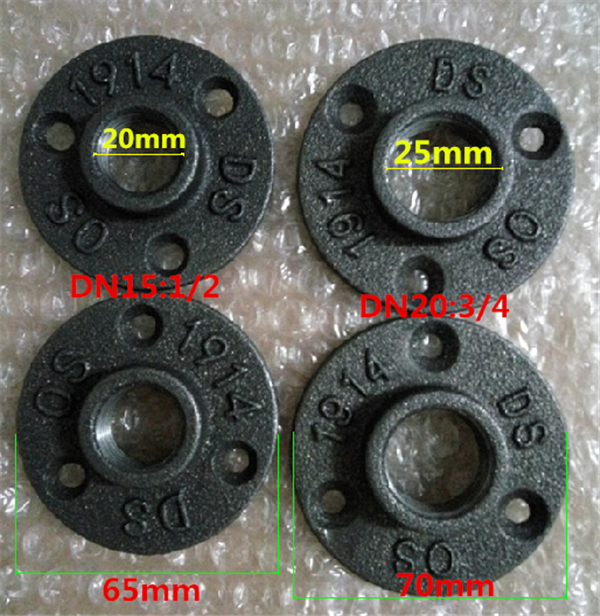 10 pcs Iron Pipe Fittings Wall Mount Floor Vintage Hardware Tools Flange Piece DN15/DN20 Iron Pipe Fittings