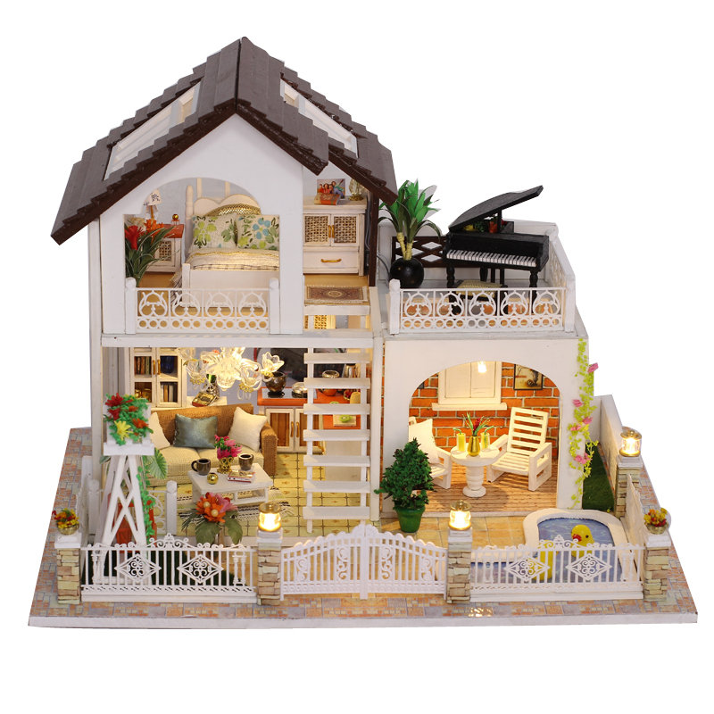 doll house big holiday villa diy wooden doll houses kitchen baby doll miniature kit dollhouse 1:12 accessories juguetes para ni