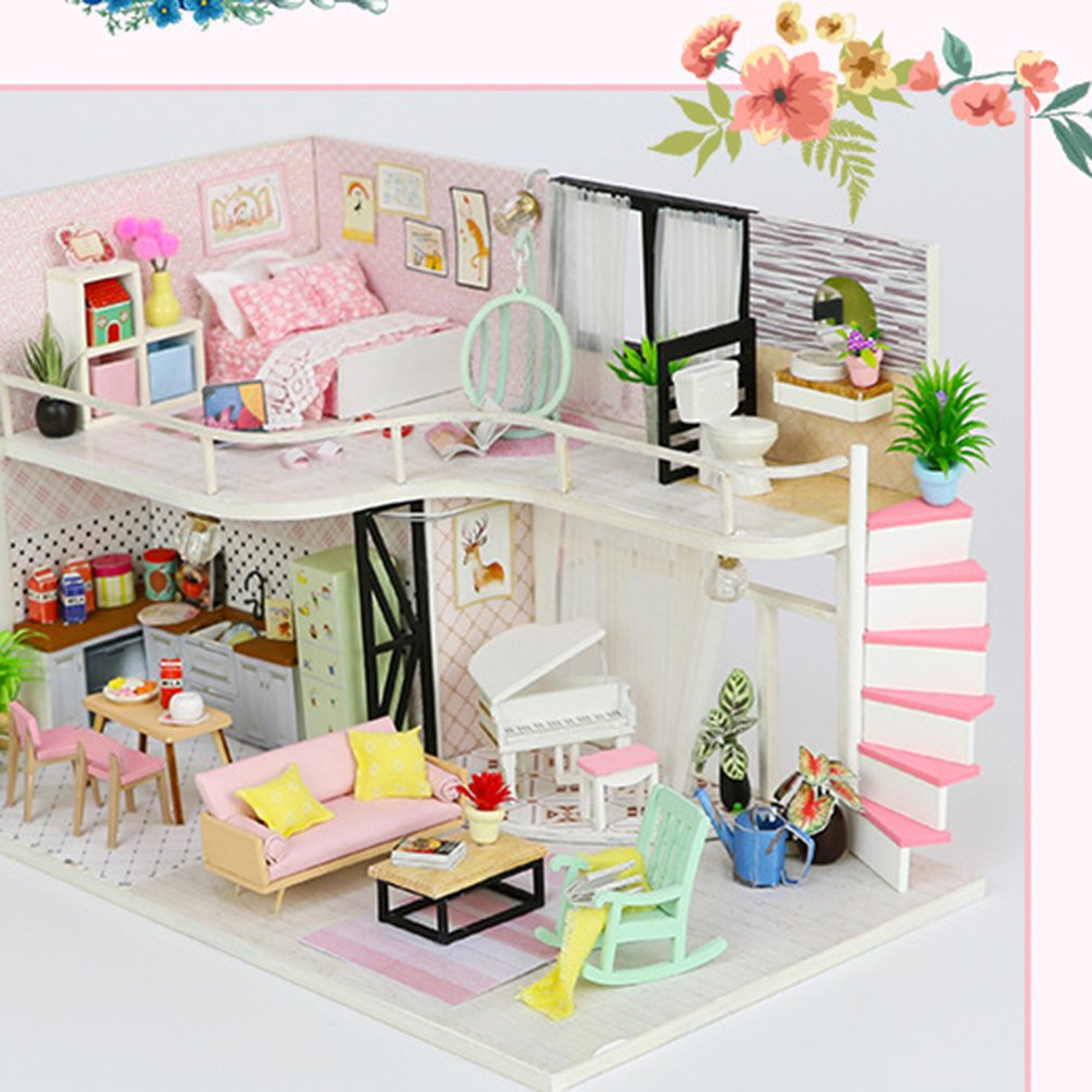 Diy Cottage Toy Building Model Doll House Furniture Diy 3D Wooden Miniature Dollhouse Toys Birthday Gifts for Child