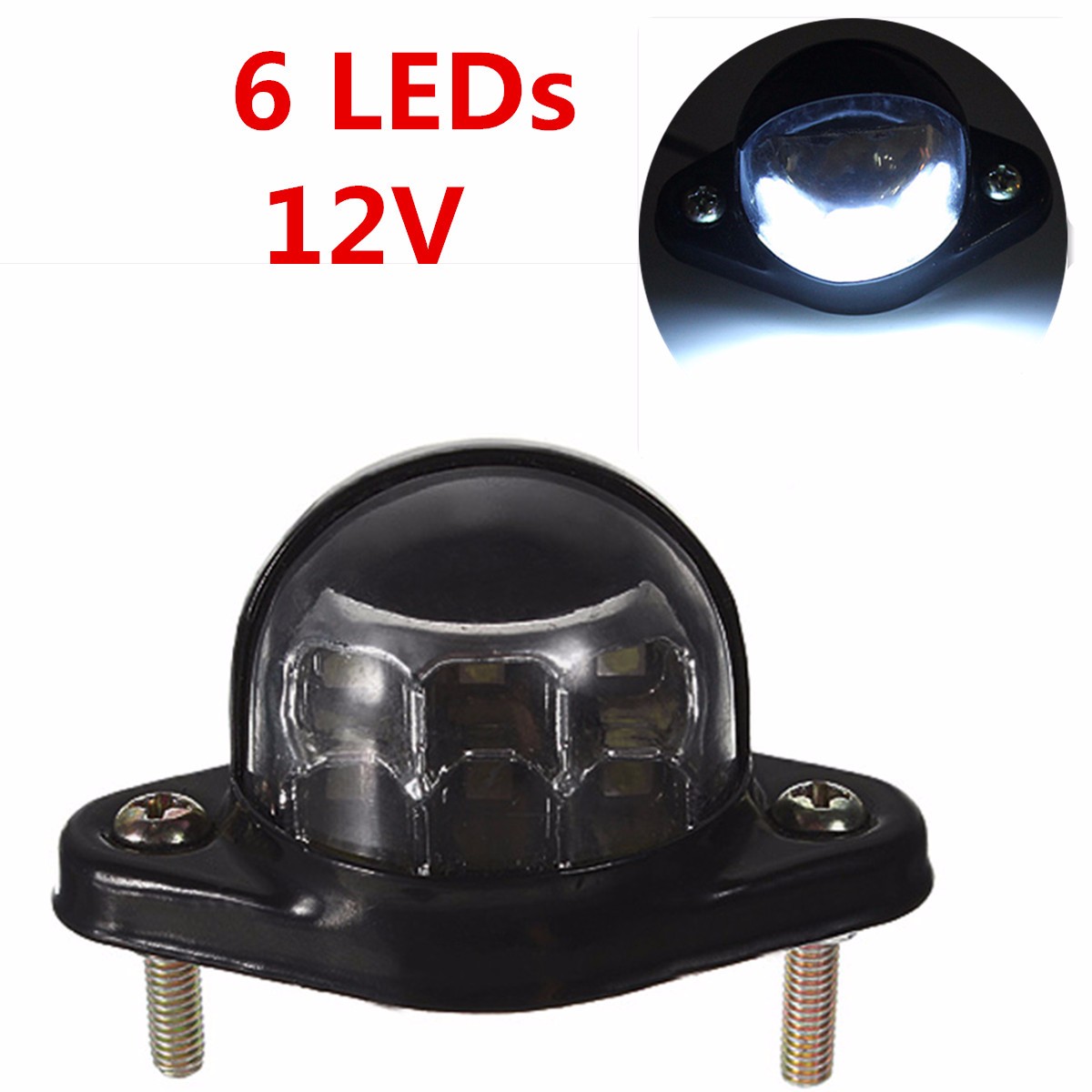 12V 6LED Car Number License Plate Light Rear Tail Lamp Trailer Truck Reflector Metal Shell Lorry Auto Lights