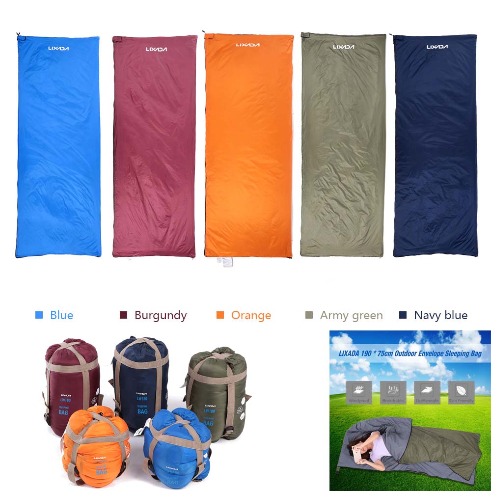 LIXADA 190 * 75cm Outdoor Envelope Sleeping Bag Camping Travel Hiking Ultra-light Sleeping Bag Travel Bag Hiking LW180 680g