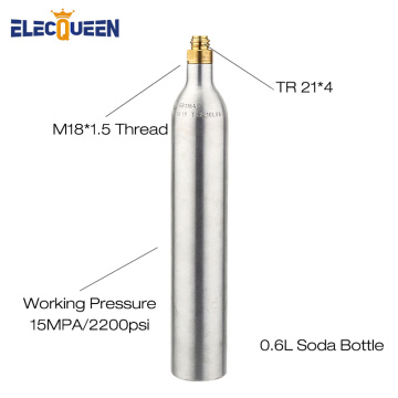 0.6L Soda Cylinder Co2 Bottle Tank,150BAR/2200PSI High Pressure Soda Water Bottle Aluminium Co2 Cylinder with Valve TR21*4