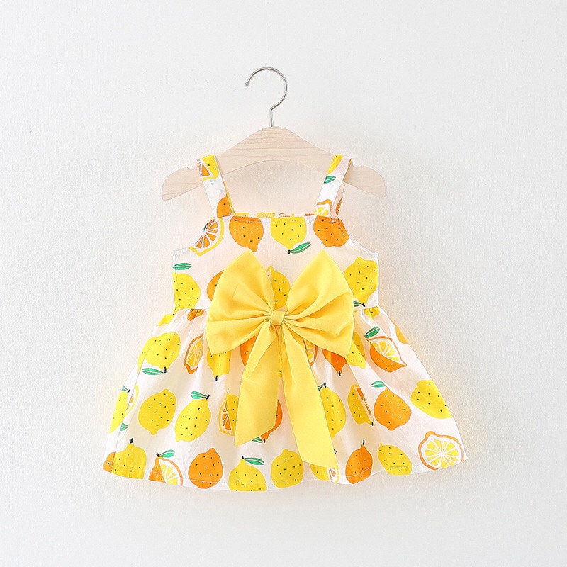 Baby Girl Dress Bow Lemon Print Infant Toddler Outfit Sleeveless Princess Dress Summer Baby Girl Clothes Girls Vestidos 0-24M