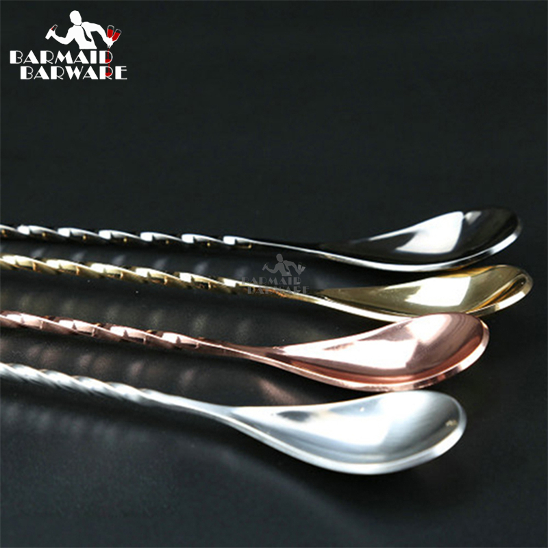 12 Pieces Stainless Steel Cocktail Bar Spoon Spiral Pattern Bar Teadrop Spoon Stir Spoon Bar Tool Bar Sets