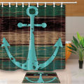 Bathroom Mat set Retro Old Style Anchor Non-Slip Carpet Toilet Seat Cover Shower 178*176cm Curtain Bath Mat Set Drop Ship