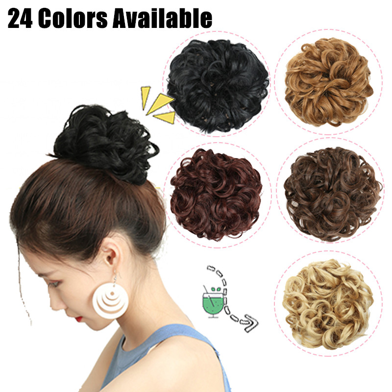 SHUOHAN Q5 Plus Vintage Synthetic High Temperature Fiber Curly Hair Bun Chignon Flower Bud Elastic Rubber Band Rope