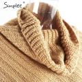 Simplee Autumn knitted turtleneck pullovers poncho sweater women Vintage khaki sweater manta Winter gary thick sweater jumper