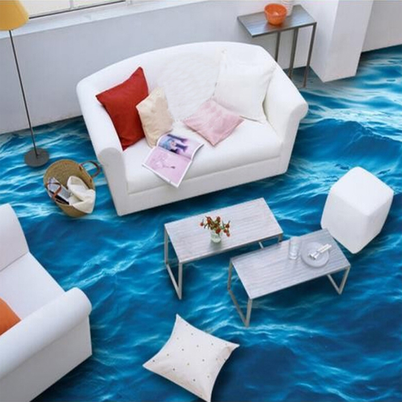 Custom Photo Floor Wallpaper 3D Stereoscopic Floor Waves Mural PVC Wallpaper Living Room Bathroom Self-adhesive Floor Wallpaer