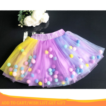 2020 New Arrival Infant Mulity Colorful Tulle Tutu Skirt Pom Pom Princess Mini Dress Children Clothing Pettiskirt Girl Clothes