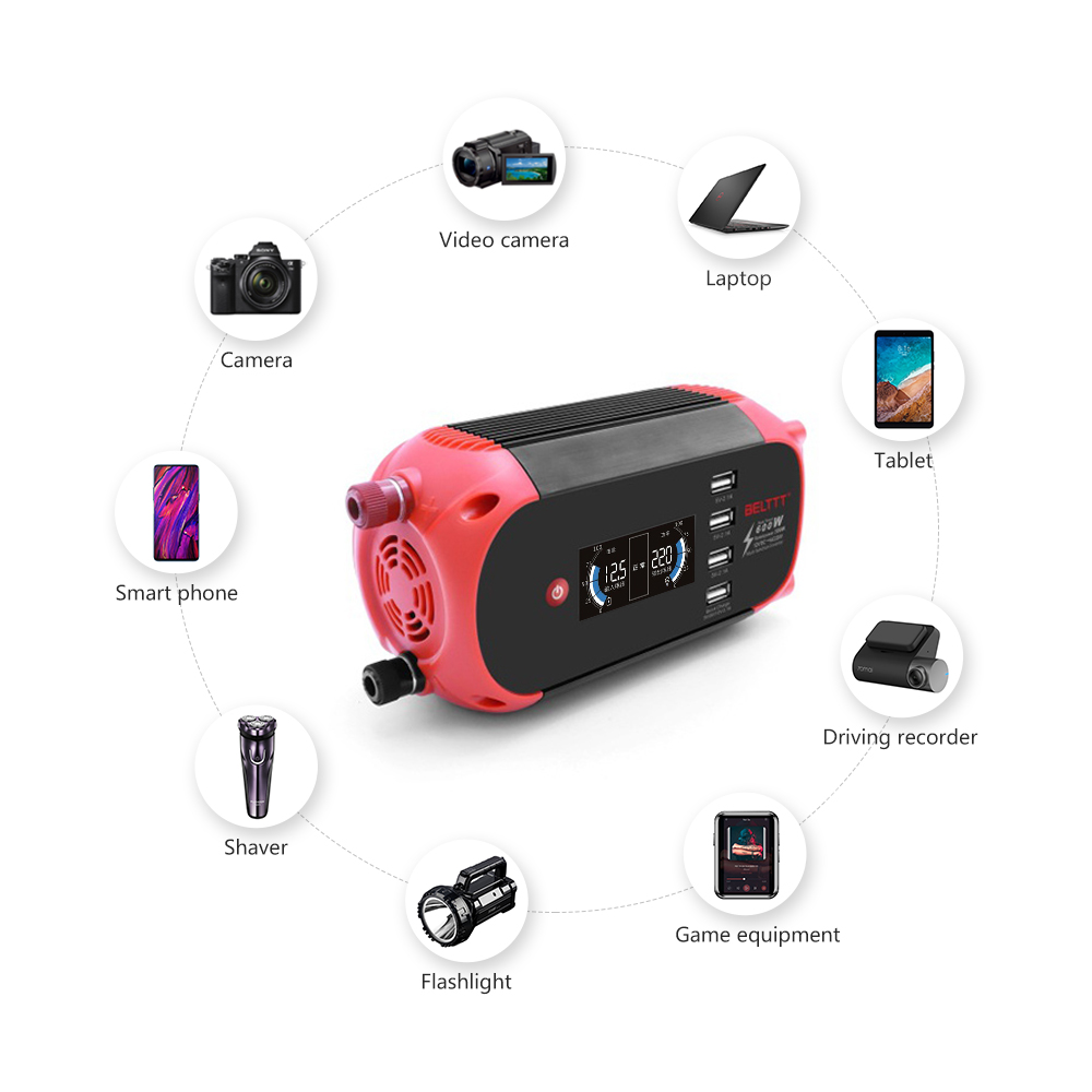 AOSHIKE Car Inverter 12V 220V 300W Multi-function Car Charger 4 USB With Display Car Inverter With Cigarette Lighter Inverter