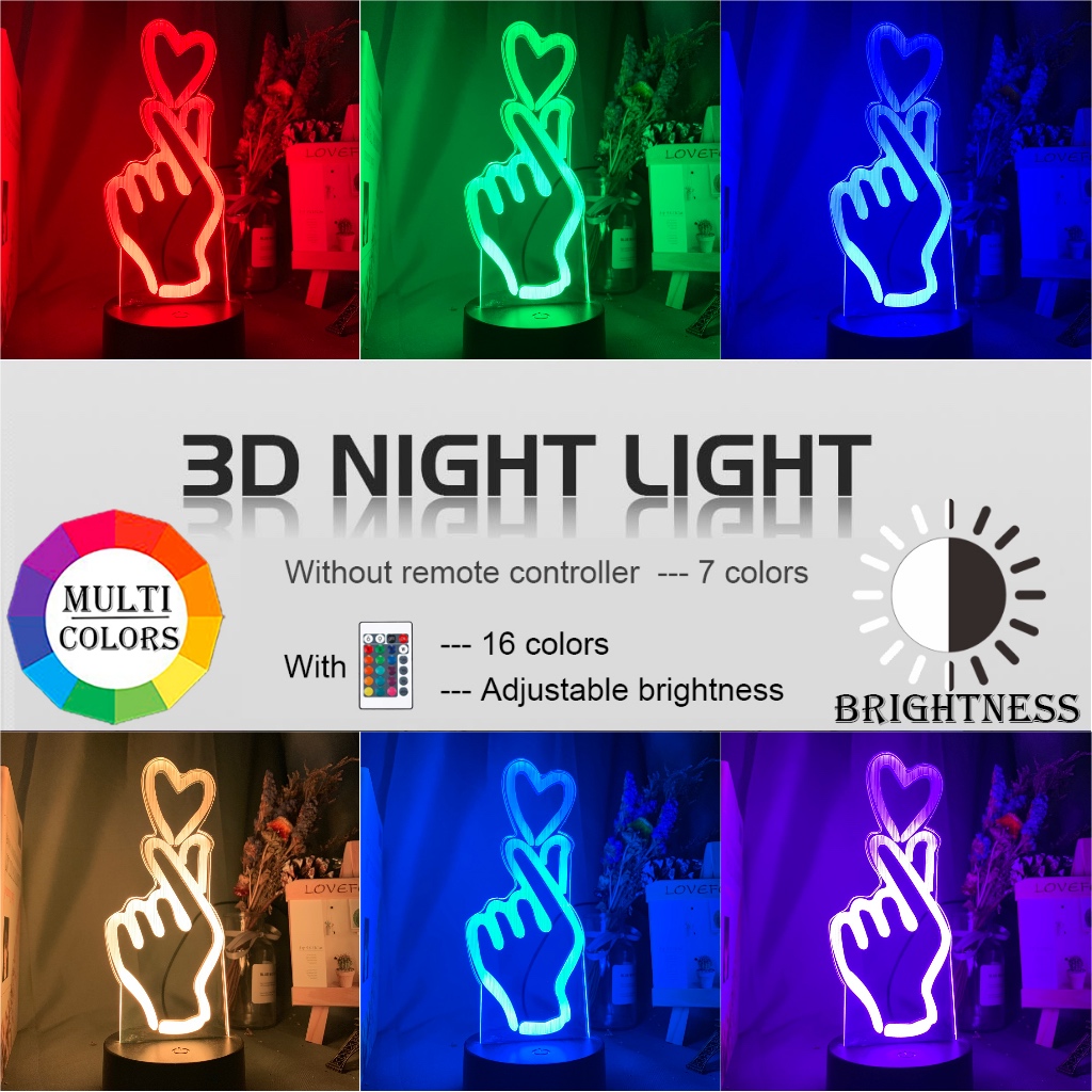 Finger Heart Led Night Light Touch Sensor Colorful Kids Nightlight for Bedroom Decoration Usb Battery Powered Desk Lamp Gift
