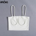 Aproms Streetwear Basic Camis Fashion 2021 Women Spaghetti Straps Knitted Ribbed Cropped Tank Top Short Elastic Bra T-shirts Tee