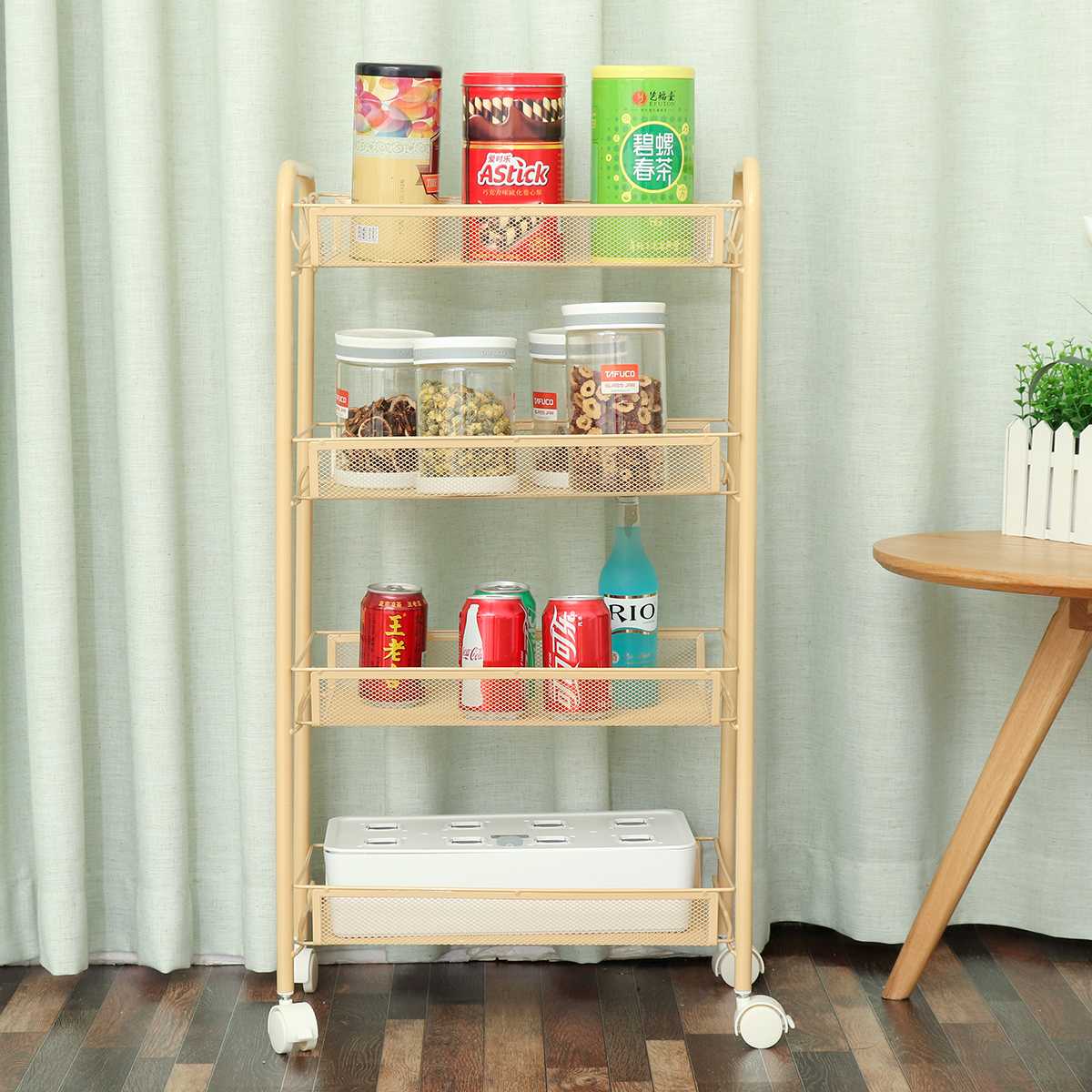 3/4/5 Tier Kitchen Trolley Cart Dining Shelf Island Rack Basket Storage Drawers Kitchen Bathroom Organizer + Wheels Gift Hook