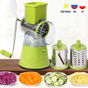 Manual Vegetable Cutter Three-In-One Potato Cheese Kitchen Tool Multifunctional Round Mandolin Slicer Meat Grinder Rotary Grater