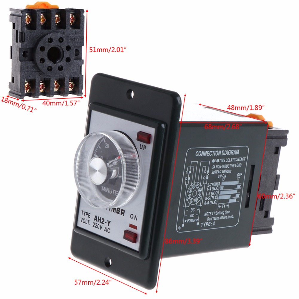 0-60 seconds/minutes Power On Delay Timer Relay With Socket Base AC 220V AH2-Y Time Switch