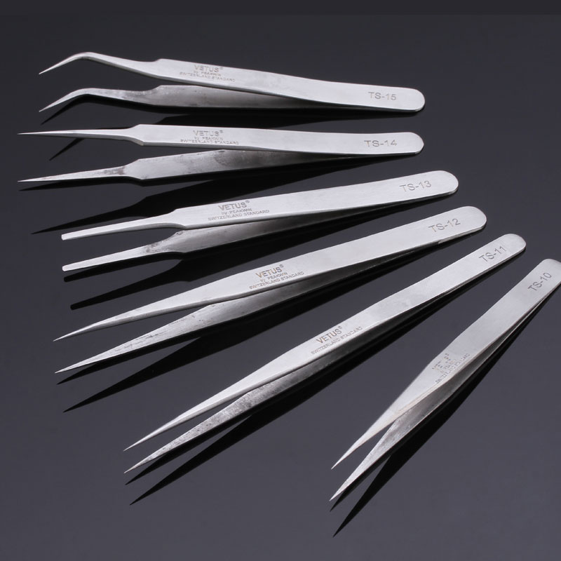 6pcs/lot Stainless Steel Vetus Tweezers Set Forceps Pincet Precision Tweezers Electrician Tools