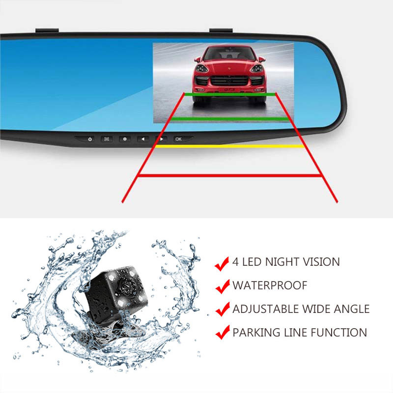 dvr dash camera dash cam car rearview mirror night vision full HD 1080P car reverse Image front rear dual lens dash cam #R20